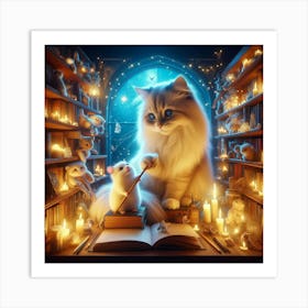 Cat In The Library 1 Art Print