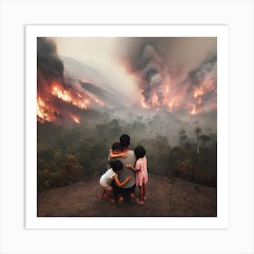 Family Watches A Forest Fire Art Print