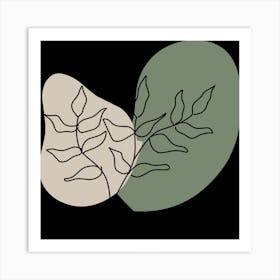 Two Leaves On A Black Background Art Print