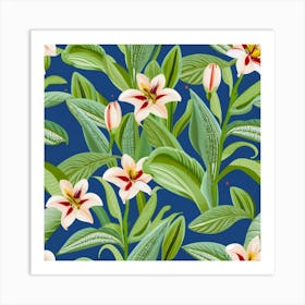 Seamless Pattern With Lilies And Leaves Art Print