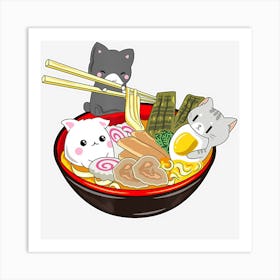 Limited Edition Kawaii Japanese Anime Cat Bowl Ramen Noodle Art Print