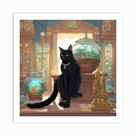 Black Cat In A Fish Tank 1 Art Print