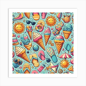 Seamless Pattern With Ice Cream 1 Art Print