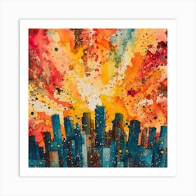 Houston Cityscape Watercolor Painting Art Print