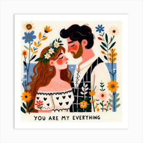 You Are My Everyhing Couple Love And Roses Art Print