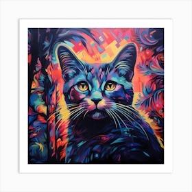 Feline Neon Glow Art Print