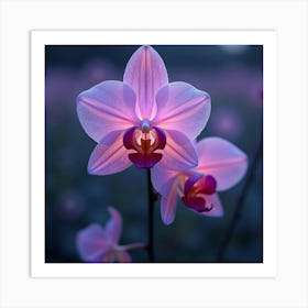 A Radiant Orchid With Petals Of Cascading, Holographic Ribbons Blooming In A Twilight Meadow 1 Art Print