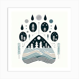 Scandinavian style, Bears footprint with forest 2 Art Print
