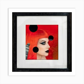 Side Profile Of A Woman With Rhubarb Hued Hair Black Circles Like Eyes Surrounded By Surreal Eleme Art Print