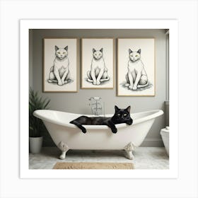 Three Cats In A Bathtub Art Print