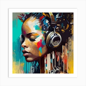 Woman With Headphones 2 Art Print