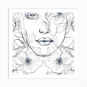 Portrait Of A Woman With Flowers Art Print