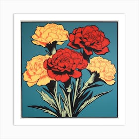 Carnation Dianthus 3 Pop Art Illustration Square Art Print