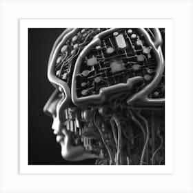 Human Brain With Electronic Circuits 1 Art Print