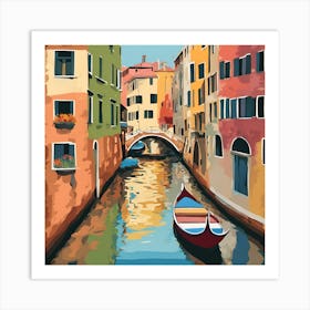 Beautiful Venice canals with gondolas and bridges, charming, romantic, high detail, cityscape, Paul Klee art style Art Print