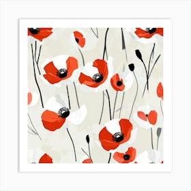 White and red poppies 2 Art Print