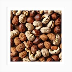 Many Nuts On Wooden Background 1 Art Print