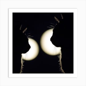 Two Cats Looking At The Moon Art Print