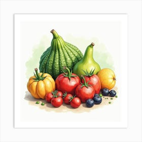 Beautifully Illustrated Fresh Produce In A Watercolor Setting With Artistic Finesse 1 Art Print