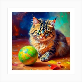 Cat With A Ball Art Print