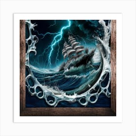 Ocean Storm With Large Clouds And Lightning 12 Art Print