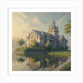 12th Century House And The Lake Art Print