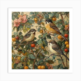 Birds In A Cherry Tree Art Art Print