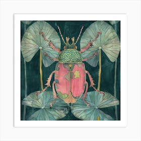 Beetle On Lotus Art Print