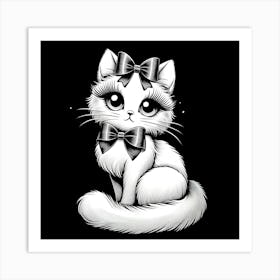 Cute Cat With Bow Art Print