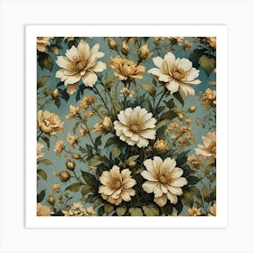 Flowers On A Blue Background Art Print