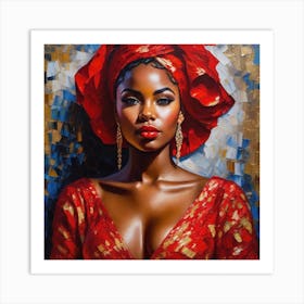 African Woman In Red Turban Art Print