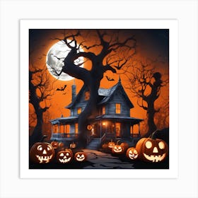 Halloween House With Pumpkins 13 Art Print