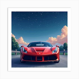 Ferrari Parked Under A Watercolor Starry Night Sky With Soft Clouds 1 Art Print