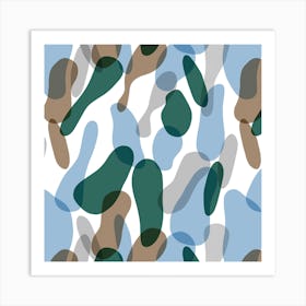 Overlapped Organic Pieces Blue Square Art Print
