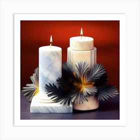 Christmas Candles With White Marble Art Print