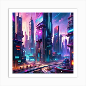 Futuristic Neon Cityscape 1 Art Print