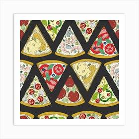 Vector Seamless Pattern With Italian Pizza Top View Art Print