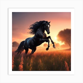 Horse Galloping At Sunset Art Print