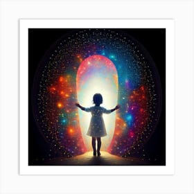 Firefly Polychrome, Particles, Powders, Whimsical, Child, Figure, Silhouette, Portal, Colors, Magic, (3) Art Print