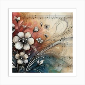 Flowers On Music Sheet Art Print