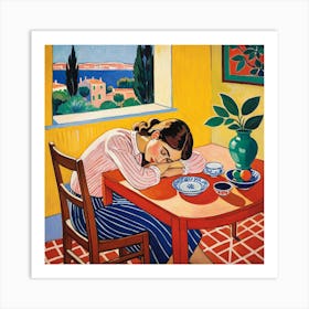 Woman Sleeping At The Table 2 Art Print