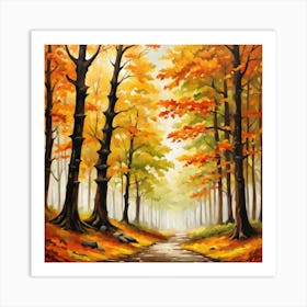 Forest In Autumn In Minimalist Style Square Composition 294 Art Print