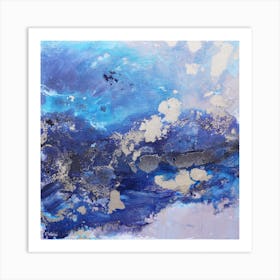 Blue And Gold Abstract Painting Square Art Print