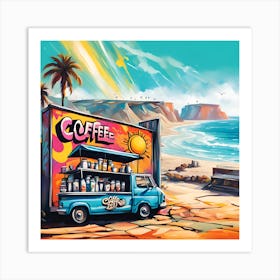 Coffee Bar Billboard Beckoning By The Sea Art Print