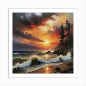 Sunset On The Beach Paintings Art Print 4 Art Print