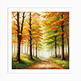 Forest In Autumn In Minimalist Style Square Composition 359 Art Print