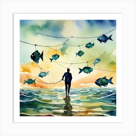 A man amidst the vanished seas Art Print