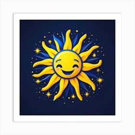 Lovely smiling sun on a blue gradient background 5 Art Print