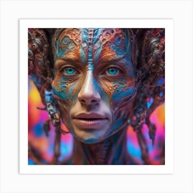 Psychedelic Biomechanical Freaky Scelet Woman From Another Dimension With A Colorful Background Art Print