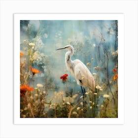 Heron In The Field Art Print